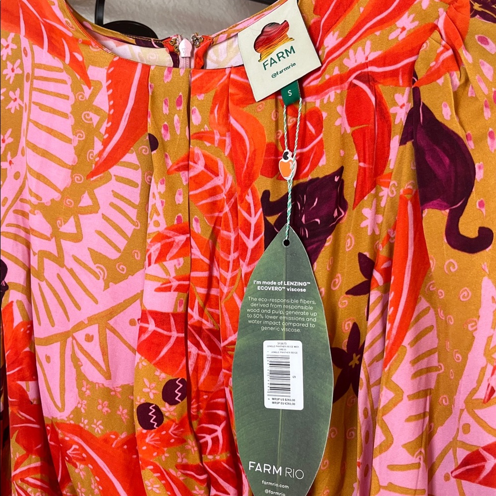 NWT Farm Rio Dress Jungle Panther Balloon Sleeve Cutout Midi Dress Size Small - Picture 7 of 10